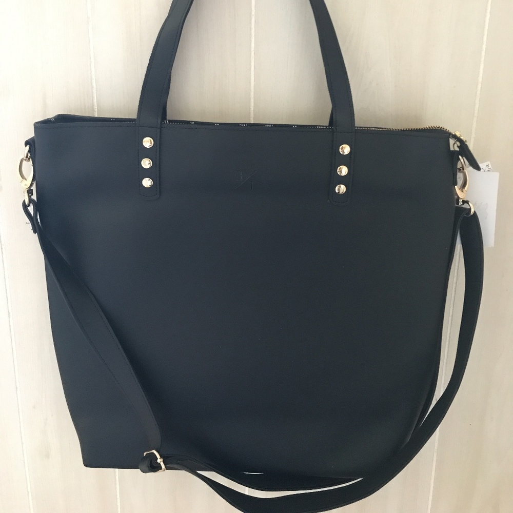 Black Vegan Leather Crossbody Tote